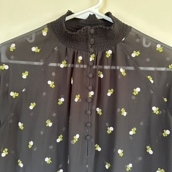 Cabi Blouse Womens XS Embroidered Floral Flowy Semi Sheer Preppy Academia Black - Picture 2 of 12